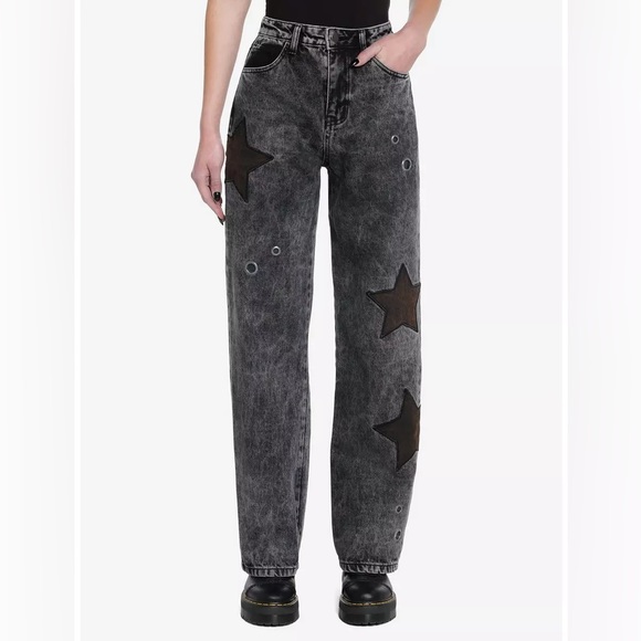 Black star jeans wide leg / denim pants - Picture 1 of 3